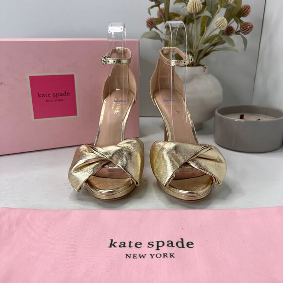 kate spade new york Shoes - Kate Spade Bridal Bow Leather Heeled Pumps Pale Gold K1004 Women's 5.5B NWB